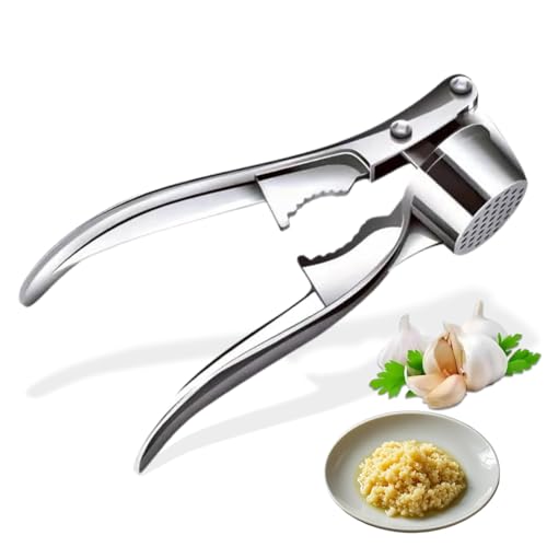 Prensa de ajo de acero inoxidable, Picador de Ajo Fácil de Usar y Limpiar, Aplasta Ajo & Jengibre sin Pelar & sin Esfuerzo, Prensador de Ajos Resistente y Duradero, triturador de ajo