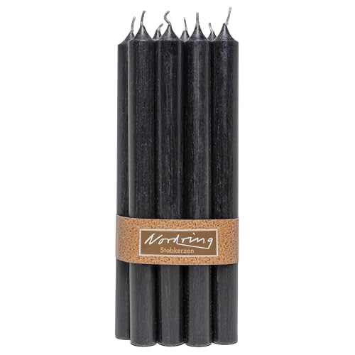Nordring 8 bougies à tige Rustik noires - 2,2 x 18 cm de haut - Colorées dans la masse - Certifiées RAL