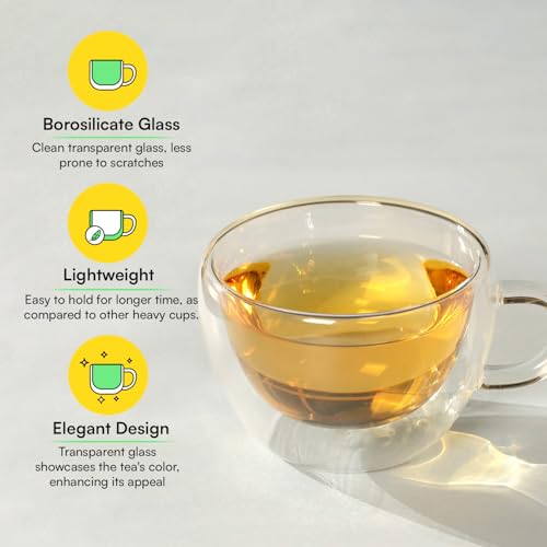 Image of Udyan Tea Stellar Durable Borosilicate Glass Double Wall Tea Cup, Heat-Resistant, Lightweight, Microwave Safe - Set of 2 (Transparent, 200 ml Each)