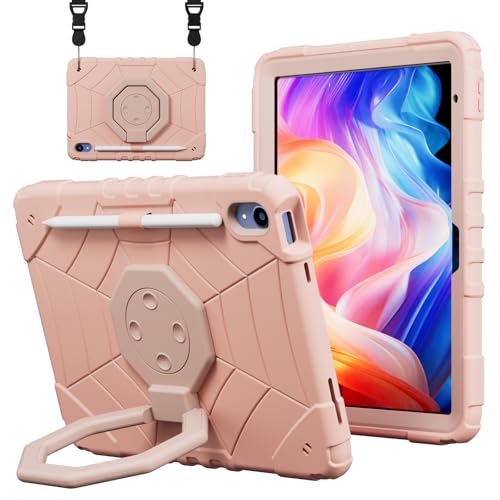 Étui pour iPad Pro 11 M4 M5 avec support rotatif et bandoulière rose
