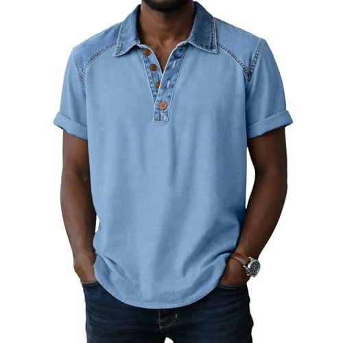 Chemise en jean homme à manches courtes et col polo classique boutonné