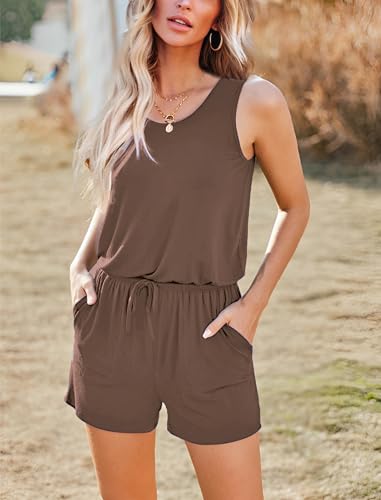 Image of ADOME Rompers for Women Summer Sleeveless Scoop Neck Tank Top Casual Short Jumpsuit Rompers with Pockets