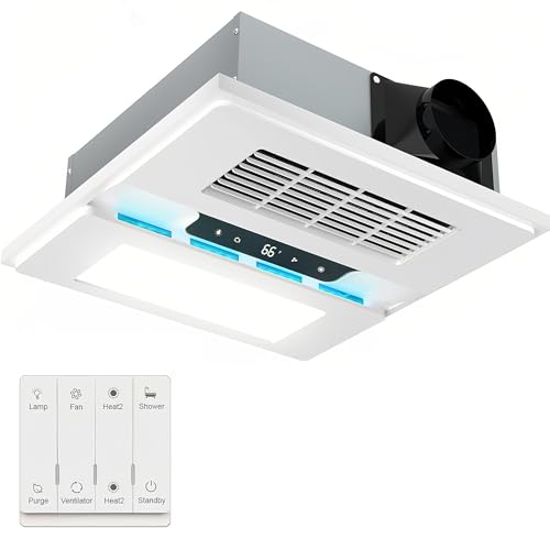 OIHYA 4 in 1 Bathroom Exhaust Fan with Light and Heater, 190 CFM Quiet Bathroom Exhaust Fan, 1800W Heater, 12W LED Light Combination with Remote Control for Bathrooms, Toilets, Hotels
