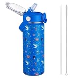 Autsel 550ml Borraccia Termica Bambini con Cannuccia, senza Bpa, Bottiglia Acqua in Acciaio Inox, A Prova Di Perdite, Per Scuola, Asilo