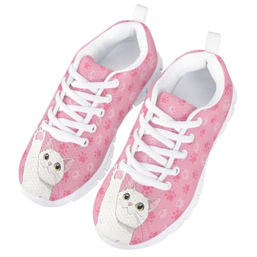Yzaoxia Cat Shoes for Girls Size 11 Athletic Running Shoes for Kids Barefoot Walking Sneakers Lace Up Sneakers Flat Footwear Slip On Lightweight Trainers for School Gym Pink
