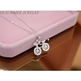 Helen de Lete Lovely Bike Rhinestone Sterling Silver Necklace