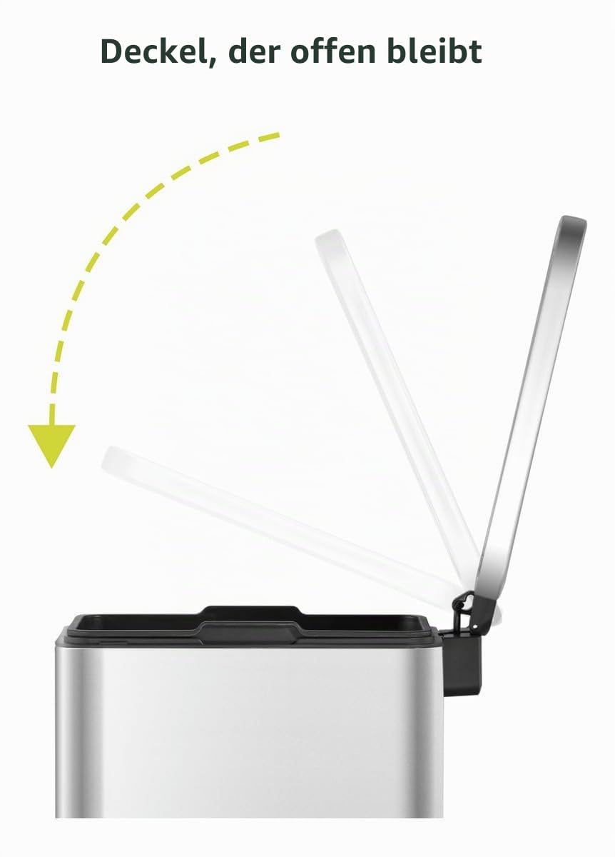 EKO Stella Slim Küchenmülleimer, 30 l, mit Pedal und Soft-Close-Deckel, Edelstahl, Anti-Fingerabdruck, moderner und robuster Mülleimer, große Kapazität für Recycling