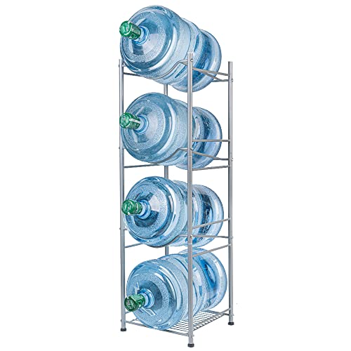 Auledio 5 Gallon Water Bottle Holder, 4 Tier Heavy Duty Water Jug Rack, Water Bottle Holder, 5 Gallon Water Jug Holder, Silver