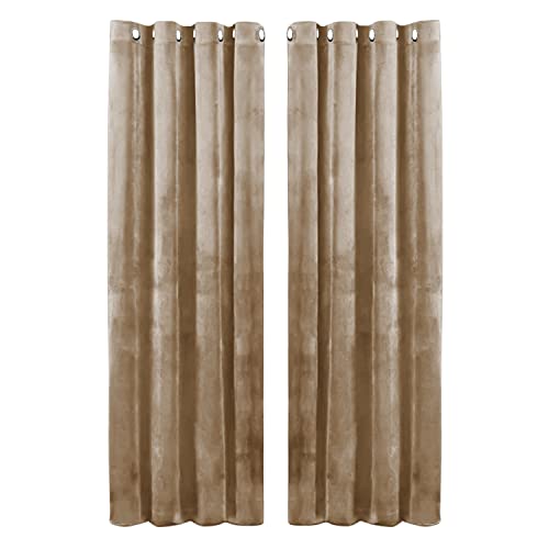 Hafaa Beige Blackout Curtains for Bedroom – 66” wide x 90” drop Thermal Insulated Crushed Velvet Curtains for Living Room – Eyelet Room Darkening Curtains with 2 Tie Backs (168cm x 228cm)