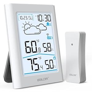 BALDR Indoor Outdoor Thermometer Wireless with Clock, Battery Powered Weather Station Indoor Outdoor, Portable Outside Temperature Monitor for Home Patio