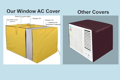 Image of The Furnishing Tree Elastic fit waterproof Polyester window ac cover compatible for Blue Star 2 Ton WFD324E Dustproof cover for inner and outer section, Yellow