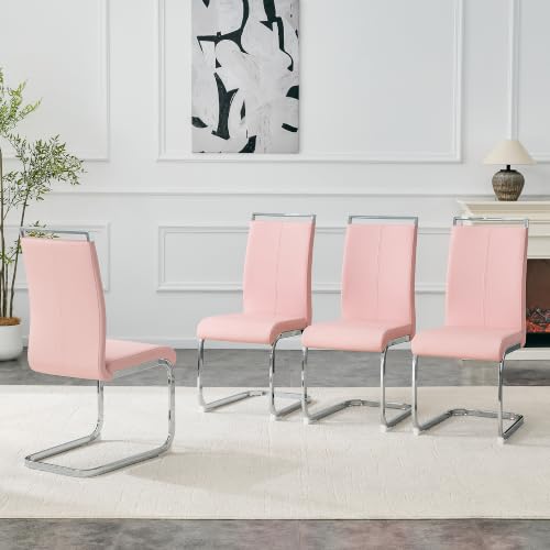 Image of Baysitone Modern Dining Chairs Set of 4, Side Dining Room Chairs, High Back Kitchen Chairs with Faux Leather Padded Seat for Dining Room,Kitchen, Living Room Pink