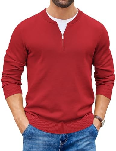 COOFANDY Men's Quarter Zip Pullover Slim Fit Dress Sweaters Light...