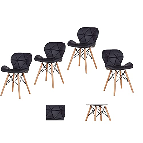 Silla de comedor de piel acolchada, tela de lino, patas de madera maciza de franela con marco de hierro y respaldo, apta para comedor, cocina, dormitorio (Black-pu, 4) Cover