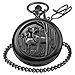 Whodoit Black Openwork Double Deer Quartz Fashion Men's Pocket Watch with Luminous Arabic Numerals Black Dial Pocket Strap Chain