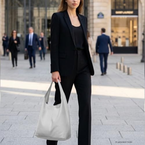 Bolso Hobo de Cuero Italiano para Mujer con Cierre miniatura 3
