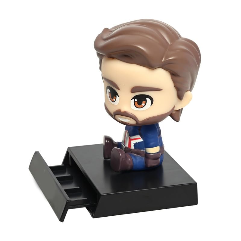 Image of Super Hero Action Figure Limited Edition Bobblehead with Mobile Holder for Car Dashboard, Office Desk & Study Table - Captain America