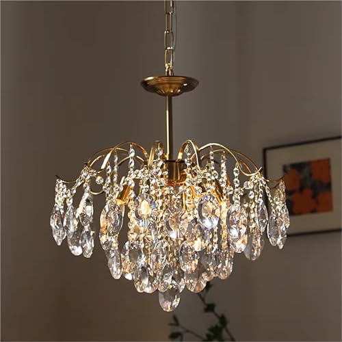 Lámpara colgante romántica de cobre y cristal for sala de estar, lámpara colgante Retro for dormitorio, guardarropa, iluminación colgante de lujo