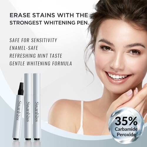 SwanKiss Teeth Whitening Gel - No Sensitive Tooth Whitener - 35% Carbamide Peroxide Whitening Pen - Day and Night Use for Whiter Teeth, Travel-Friendly for Whitening Essence Kit, 3PCS 9ml (Silver) - Image 3