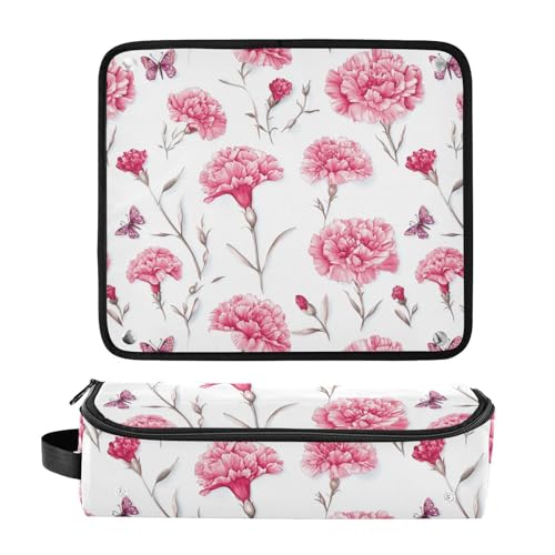 Funda para planchas y rizadores de pelo 2 en 1, rosa y blanco, con cremallera y alfombrilla resistente al calor, impermeable, para viaje y uso en casa miniatura 3