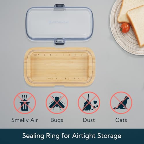 KITCHENDAO Bamboo Large One-handed Butter Dish with Lid for Countertop, Airtight Butter Holder with One Press to Open/Close Latching Buckle for East Coast/West Coast/European/Kerrygold Butter by KITCHENDAO - Image 3