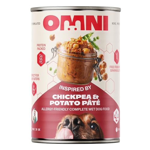 Omni Wet Dog Food for Adult Dogs - Chickpea & Potato Paté Hypoallergenic Dog Food Vet-Formulated Rich in Protein with Chickpeas, Carrot and Thyme - Gut Friendly, Soya and Gluten Free, 395g Can