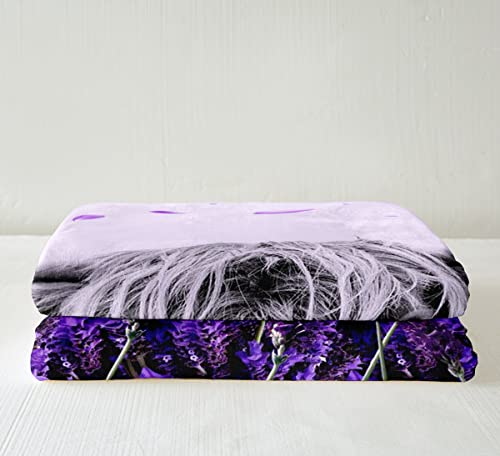 Homewish Highland Cow Blanket,Lavender Art Blanket,Farm Bull Cattle Sherpa Blanket,Rustic Farmhouse Western Style Animal Wild Theme Fleece Blanket For Bed Sofa Couch Deocr Purple 40"x50" - Image 2