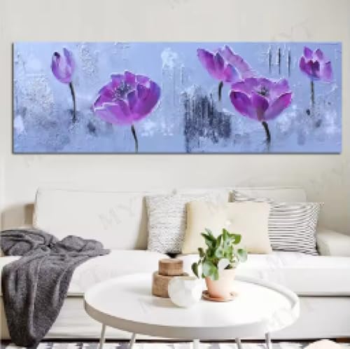 Peinture sur toile abstraite moderne fleurs art mural grand format sans cadre 55x165cm