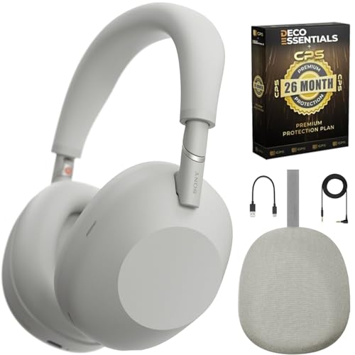 Sony WH-1000XM6/S Best Wireless Noise Canceling Headphones, Platinum Silver Bundle with Deco Essentials Exclusive CPS 26 Month Protection Pack | Official USA Partner Model