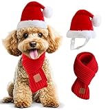 Dog Christmas Hat & Scarf Set for Small Dogs Puppies Cats - 2 PCS Adjustable Santa Hat and Knitted Scarf, Fall Winter Costume (Hat & Scarf, Small)