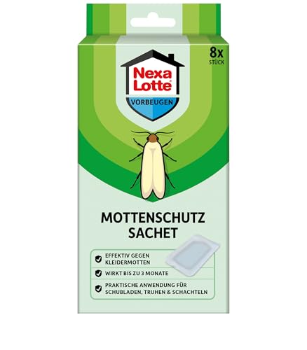 Nexa Lotte Mottenschutz Sachets 8 Stück gegen Kleidermotten mit Geraniol 8 Stück langanhaltender Schutz einfacher Anwendung blumiger Duft