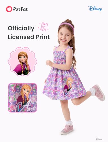 Image of Disney Princess Frozen Elsa Minnie Stitch Toddler Girl Dress Bow Tie Straps Smocked Summer Outfit Birthday Party Clothes 2-9Y