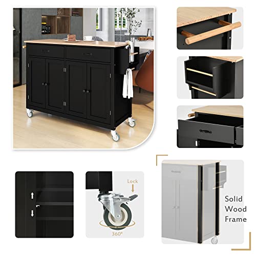 Lumisol Kitchen Island Cart With Storage, Mobile Buffet Cabinet Storage Cart On Wheels, Island Table For Kitchen With Large Storage Cabinets (Black) #TOP3