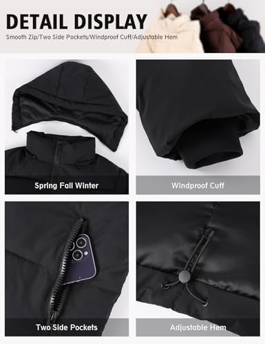Wyeysyt Womens Cropped Puffer Jacket Warm Winter Quilted Jacket with Removable Hood Short Padded Coat3
