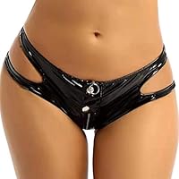 Unterhosen Damen Sexy Lederlook Schwarz Hipster mit Reißverschluss Slip Unterwäsche Hohe Taille Komfort Höschen Hotpants Wetlook XXS