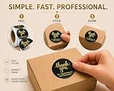 Hand Fan de agradecimento para pequenas empresas - Etiquetas redondas com 4 designs - Rolo de adesivos com fonte dourada Obrigado - Embalagem à prova d'água para negócios (preto 1,5)