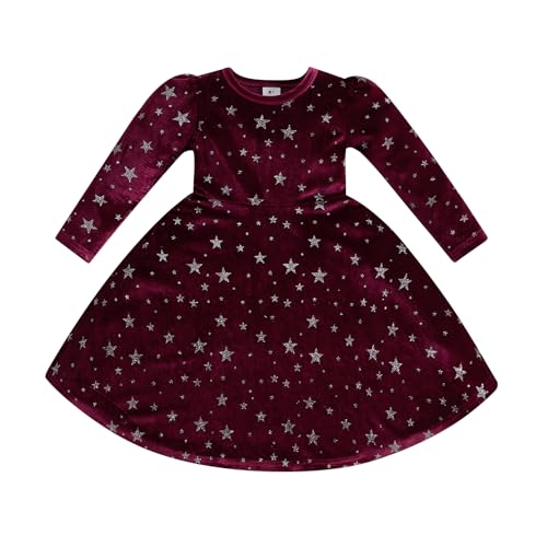 NANYKNIGHTY Baby Girl Christmas Dress Clothes Long Sleeve Party Tulle Dress Toddler Baby Girl Christening Dress (Christmas Star Red, 4-5 Years)