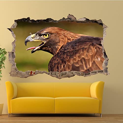 Wall Decal Art Decor 3D Smashed Wildlife Hawk Eagle Falcon Wall Stickers 3D Art Mural Poster Room Decal Vs0 55X80Cm #TOP18
