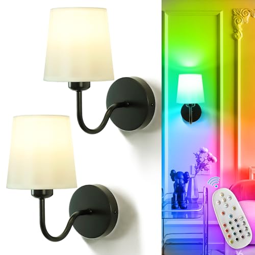 Image of Depuley Wall Sconces Battery Operated: Set of 2 Wireless Wall Lights with Remote for Bedroom - Rechargeable 15 Colors Black Wall Lamp for Living Room Hallway Home Decor