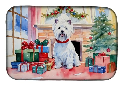 Caroline's Treasures DAC2763DDM Westie Cozy Christmas Dish Drying Mat Absorbent Dish Drying Mat Pad for Kitchen Counter Dish Drainer Mat for Countertop, 14 x 21", Multicolor