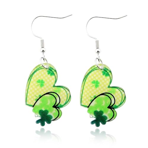Heart Clover Earrings for Best Friend St Patricks Day Earrings Shamrock Earring Charm for Girlfriend Fiancee Saint Patricks Day Gifts for Wife Wifey Green Hypoallergenic Dangle Ear Accessories