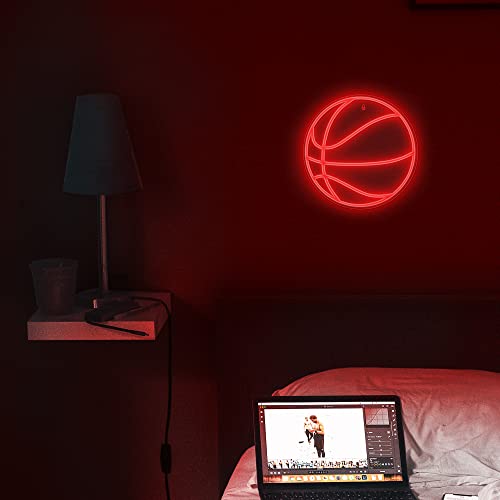 Image of Lumoonosity Basketball Neon Sign - Basketball Lights for Bedroom, Game Room, Wall, Basketball Theme Room Decor - Cool Basketball Neon Light for Fans - Hanging Sports Led Signs with Red Color