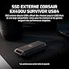 CORSAIR EX400U SURVIVOR 2 To USB4 SSD Externe – Jusqu’à 4 000 Mo/s en Lecture, 3 600 Mo/s en Écriture, Stockage NVMe IP55 robuste, USB4/Thunderbolt 4, Rétrocompatible – Plug-and-Play PC/iOS/Mac – Noir