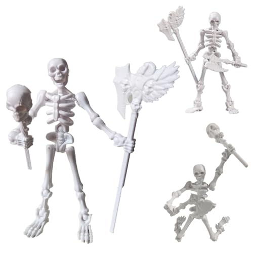 T13 Skeleton Action Figure, Movable Articulated Human Skeleton, 5.12-in Action Figure Wearing Multiple Sets of Weapons, Can Be Painted, Suitable for Collectors As Desktop Decorations (3pcs)