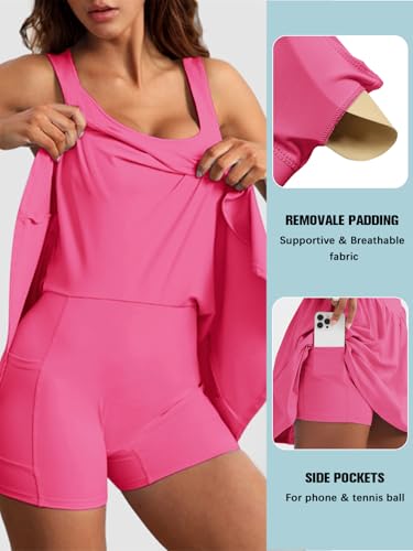 Image of Sexyasasii Women's Summer Athletic Tennis Dress with Built in Shorts and Bra Square Neck Workout Exercise Active Golf Dresses