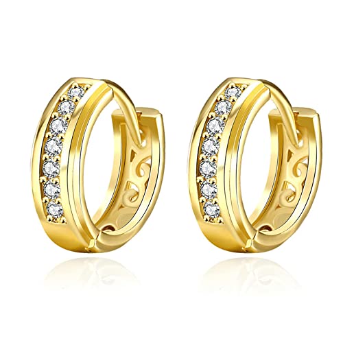 ZQHWYZ 14K Real Gold Hoop Earrings for Women, Polished Circle with Round Diamond Hoop Earrings for Women Gold