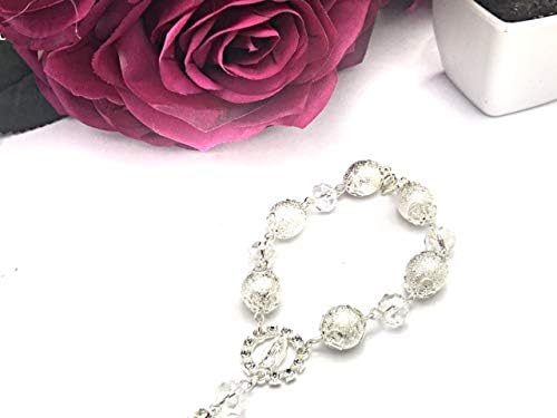 Miniatura 4 de OOKI -12 piezas de rosario de perlas con ángeles para niño Recuerdos de bautizo rosarios de dedos chapados en plata (plata)