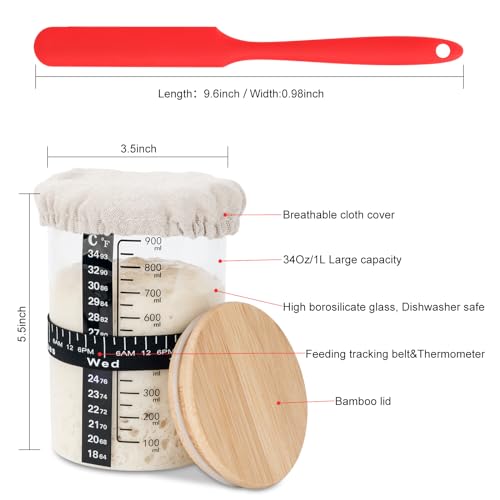 2-Pack Sourdough Starter Kit with Thermometer & Scraper, 34 oz Jar