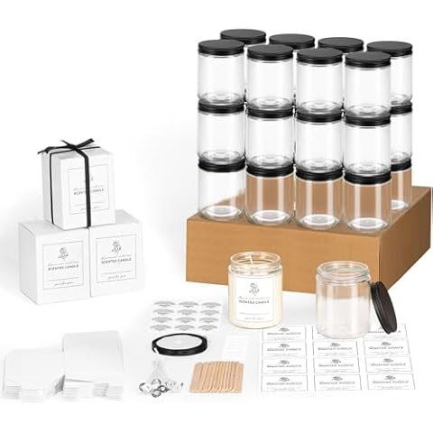24 Pack Thick Glass Jars with Metal Lids, 8 OZ Clear Round Candle Making Jars,Empty Food Storage Containers, Mason Canning Jar For Spice, Powder, Liquid，Pickle，Jam，Salad Cover