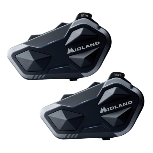 Midland - Motorcycle Intercom BTR1 Twin, 2 Waterproof IPX6 Helmet Headset, 800m Range, 4-Person Conference, 23H Battery, Parallel Audio, GPS/Music Connectivity, ECE 22.06 Compliant, Universal Intercom